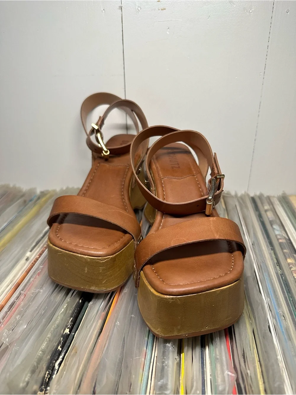 Schutz Women's tan Platform Wedge Sandals with Ankle Strap